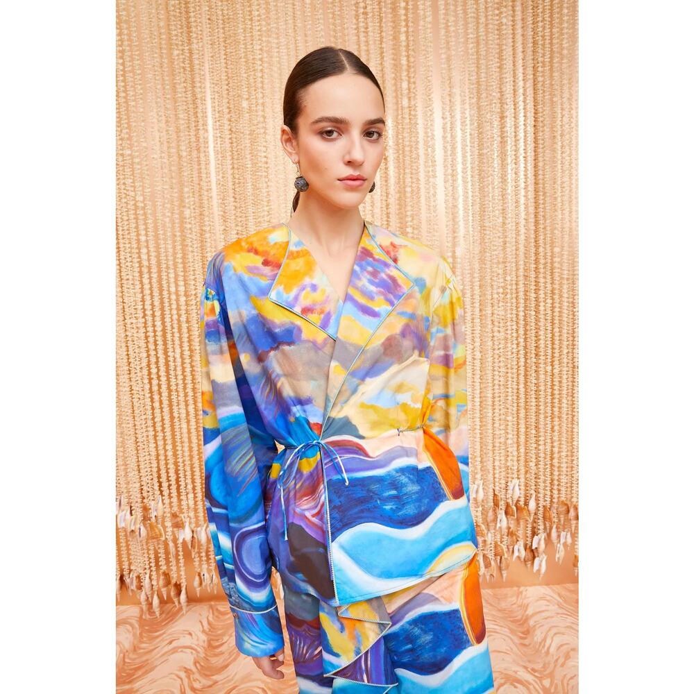 Ulla Johnson Holland Retails $590 Abstract-Print Cotton Wrap Jacket Size 4